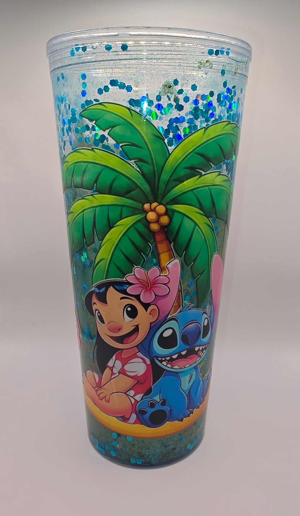 24 oz custom snow globe tumbler stitch