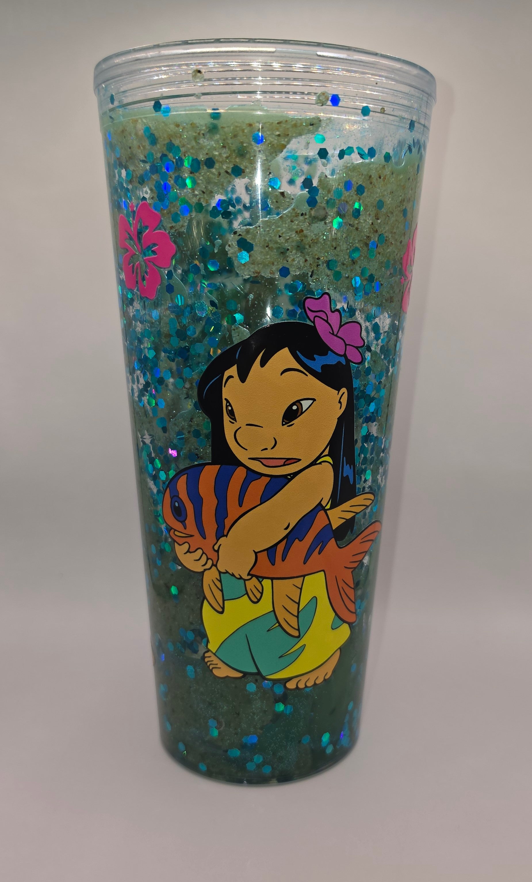 24 oz custom snow globe tumbler stitch