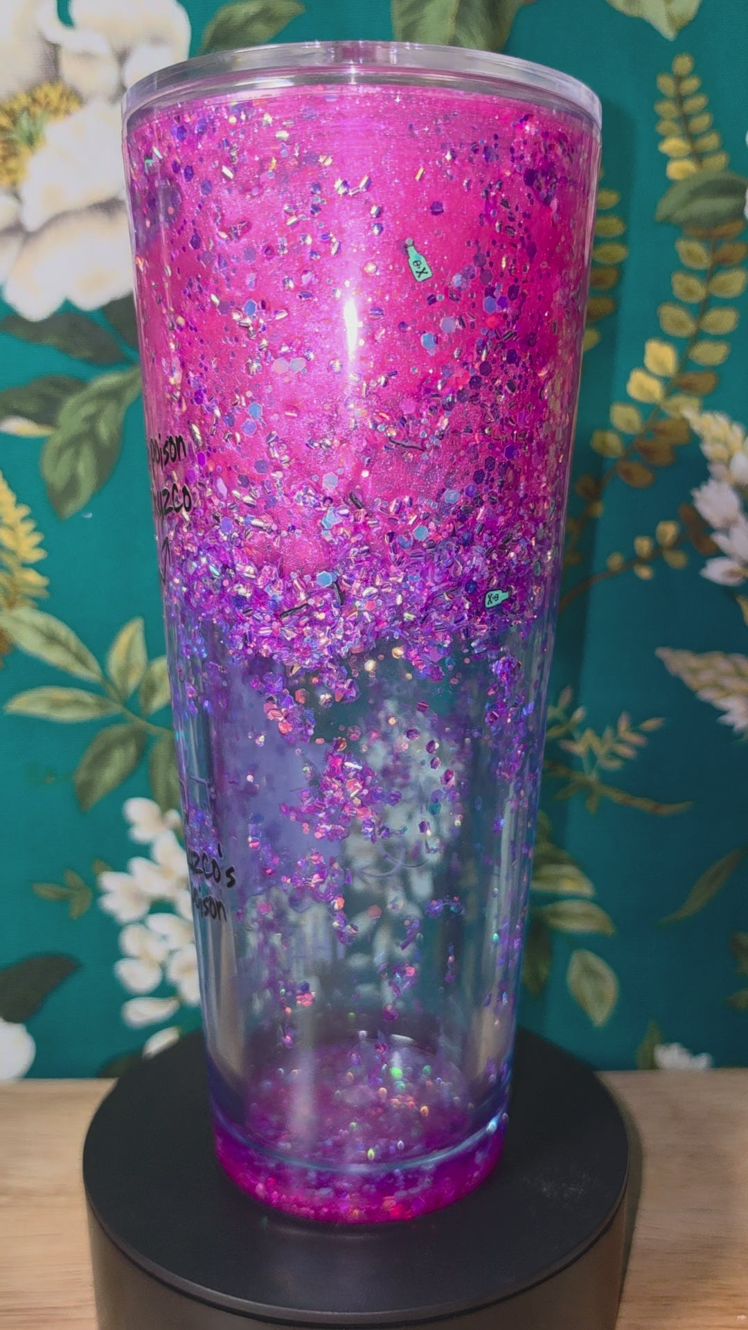 Glow in the dark poison with pink lava and colorful glitter. 20oz snowglobe tumbler