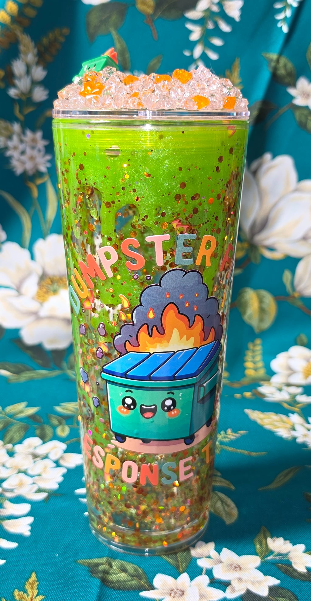 24 oz dumpster fire snowglobe tumbler