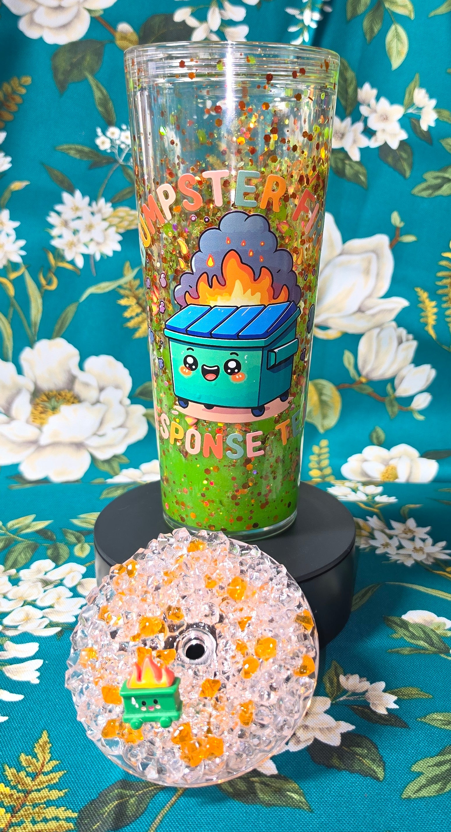 24 oz dumpster fire snowglobe tumbler