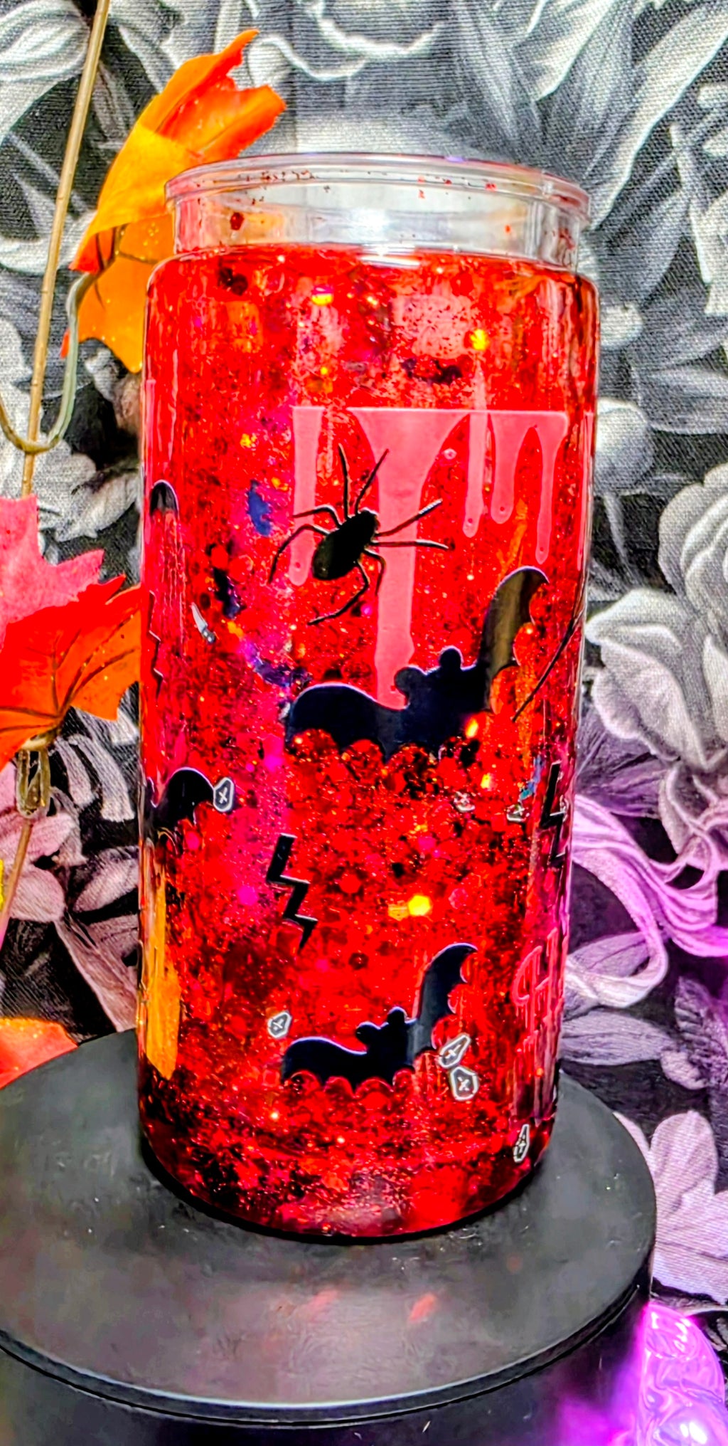 Halloween red 16oz snowglobe tumbler