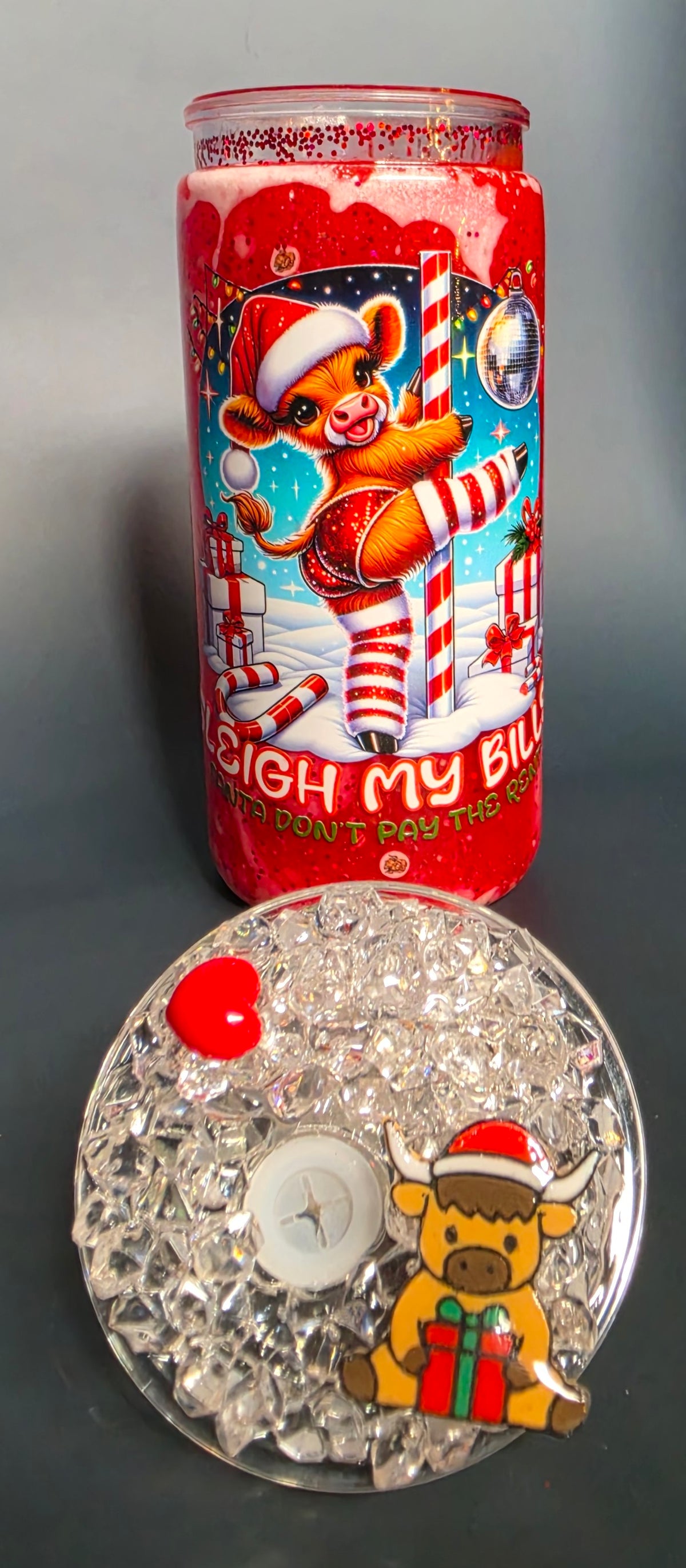 20oz sleigh my bills Christmas snowglobe tumbler