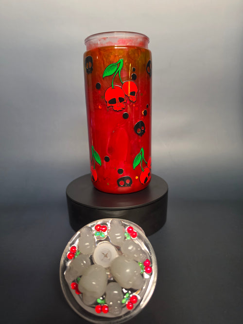 20 oz cherry skull  snowglobe tumbler