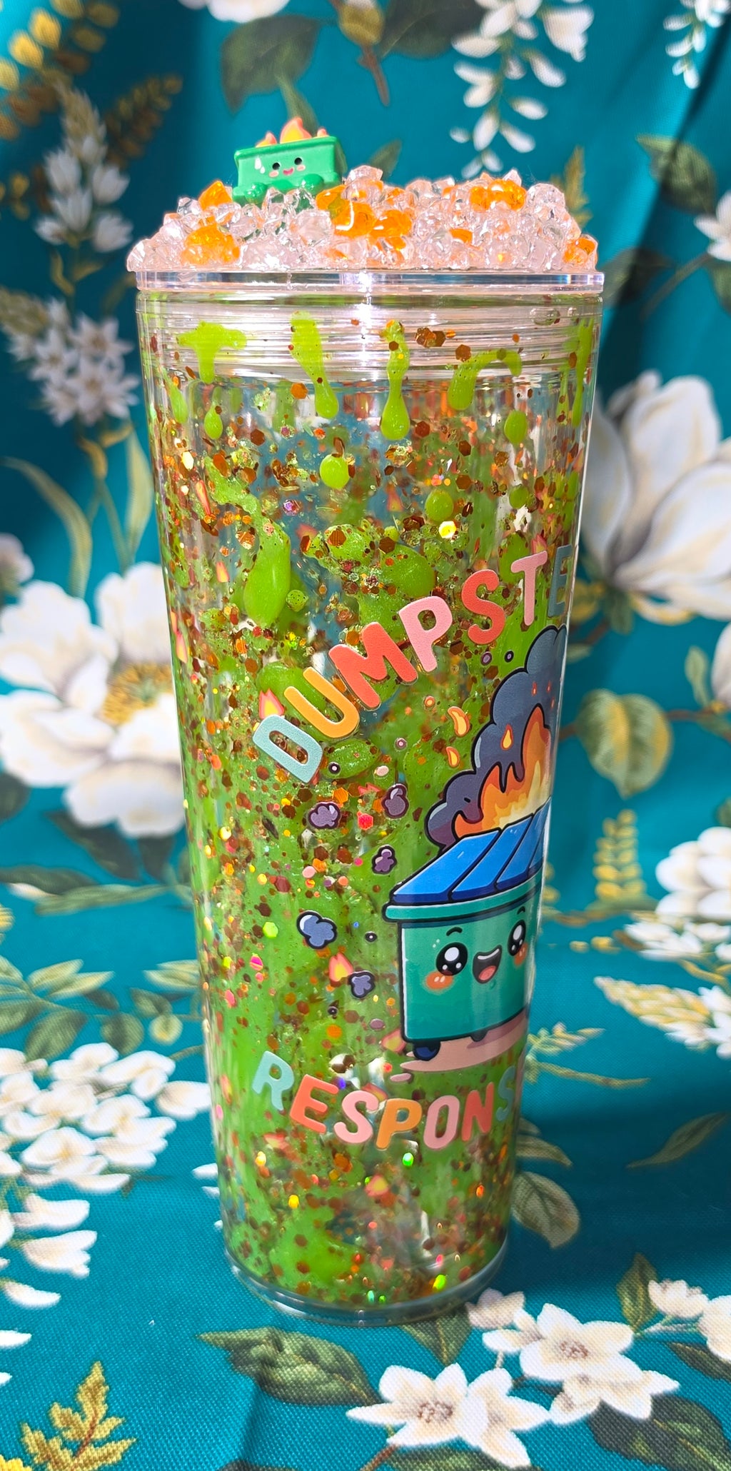 24 oz dumpster fire snowglobe tumbler