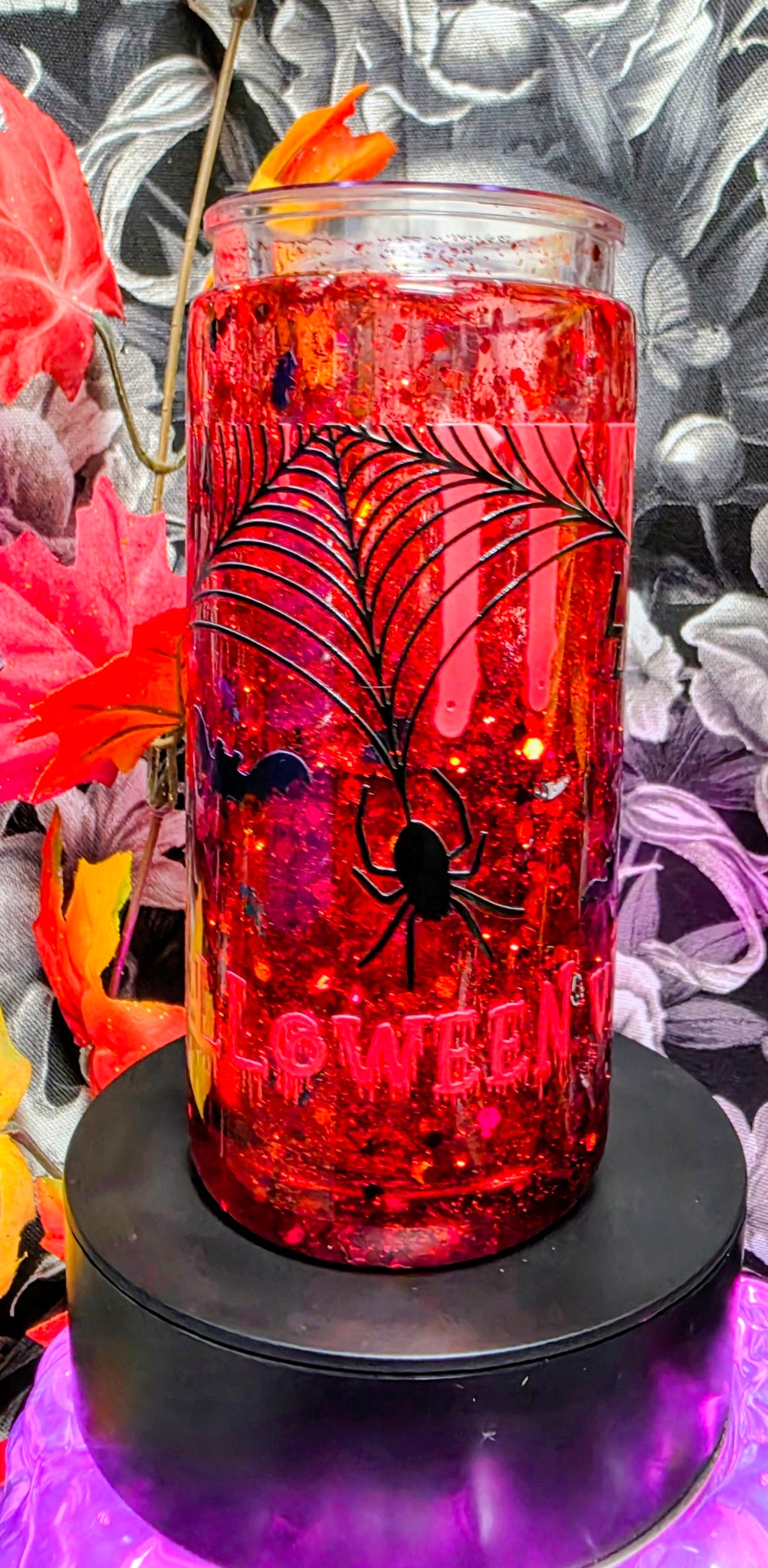 Halloween red 16oz snowglobe tumbler